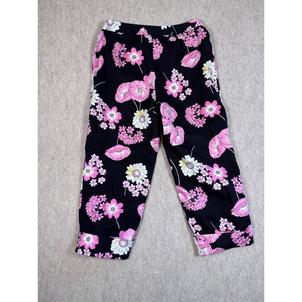 k112. Rafaella Chic Boho Floral Crop Pants Cotton Stretch Size 12 - Picture 4 of 4